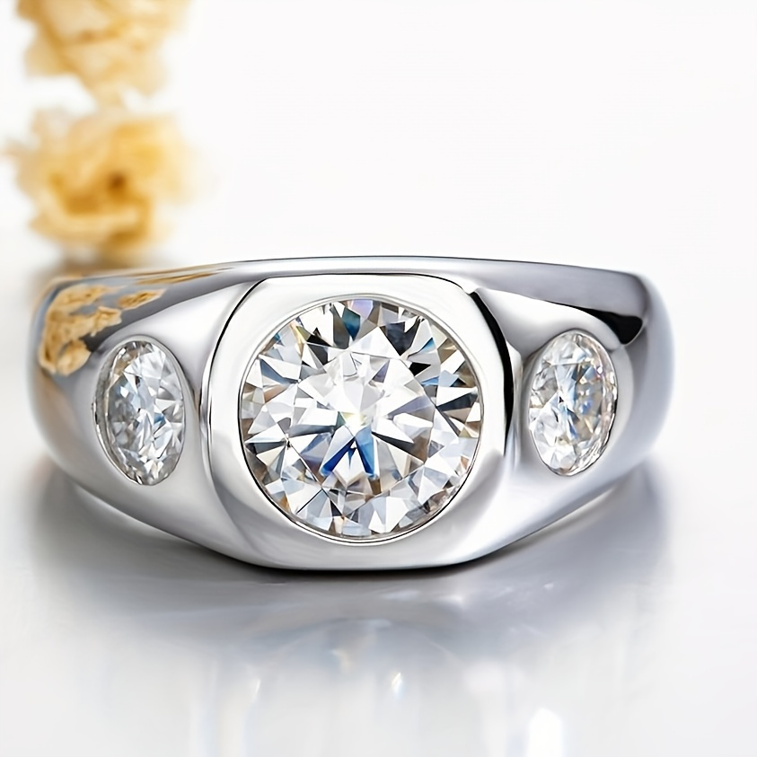 Men's 925 Silver 3-Carat Moissanite Engagement Ring